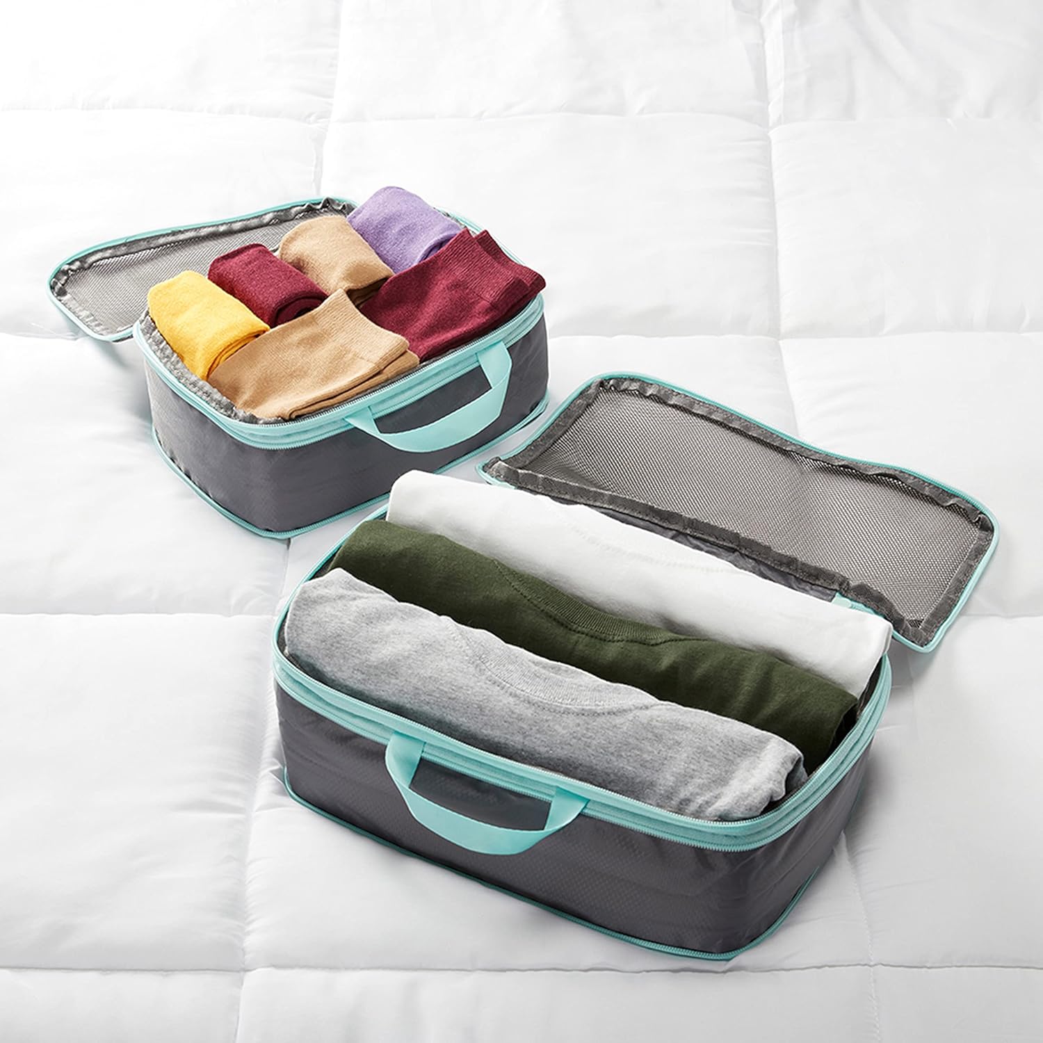 BUILT Compression Cube 2 Piece Set, Expandable Packing Set, Luggage and Travel Organizers, Gray Quiet Shade - Image 4