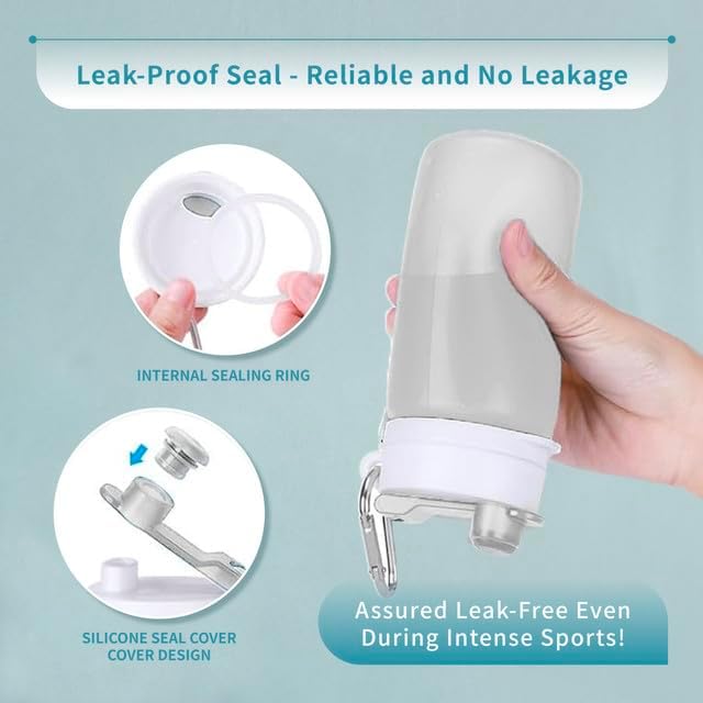 Collapsible Water Bottles 26oz with Spout & Carabiner, Odorless BPA-Free Silicone, Leak-Proof Foldable Reusable Bottle - Perfect for Travel Sports Gym Hiking Camping Cycling - Light Gray - Image 3