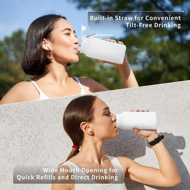 Collapsible Water Bottles 26oz with Spout & Carabiner, Odorless BPA-Free Silicone, Leak-Proof Foldable Reusable Bottle - Perfect for Travel Sports Gym Hiking Camping Cycling - Light Gray - Image 5