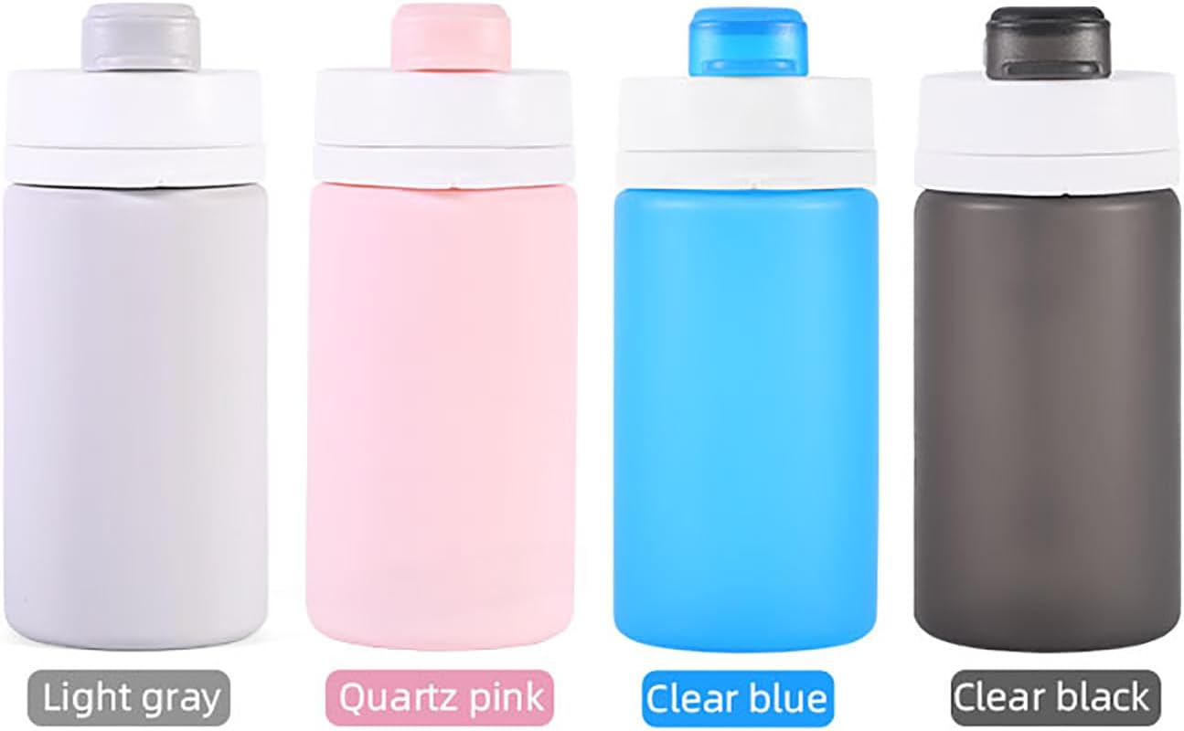 Collapsible Water Bottles 26oz with Spout & Carabiner, Odorless BPA-Free Silicone, Leak-Proof Foldable Reusable Bottle - Perfect for Travel Sports Gym Hiking Camping Cycling - Light Gray - Image 8