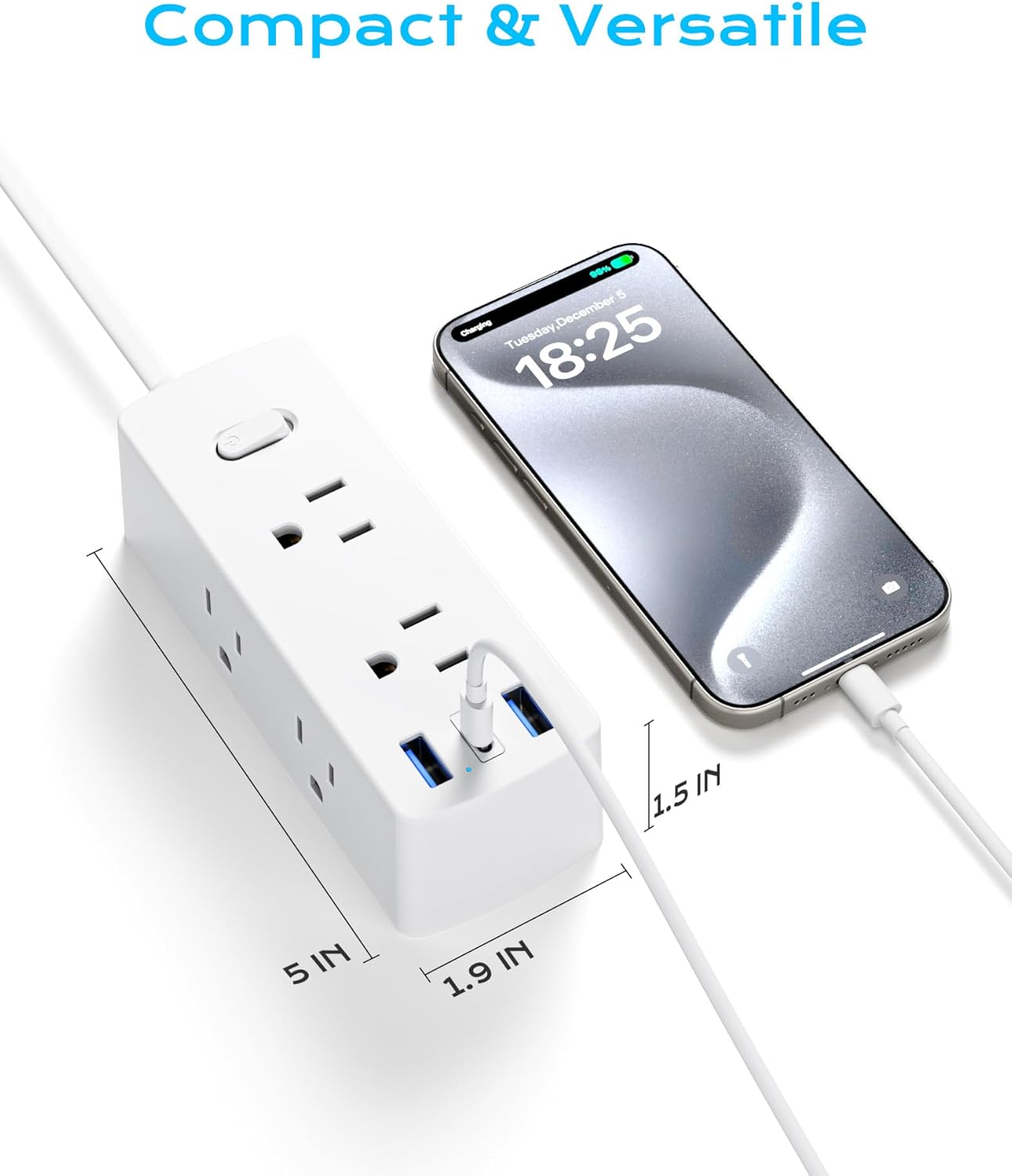 European Travel Plug Adapter, Olcorife Power Strip with EU UK US Plug Adapter, 6 Outlets 3 USB Ports with 5ft Extension Cord, International Power Adapter for US to Europe UK - Image 5