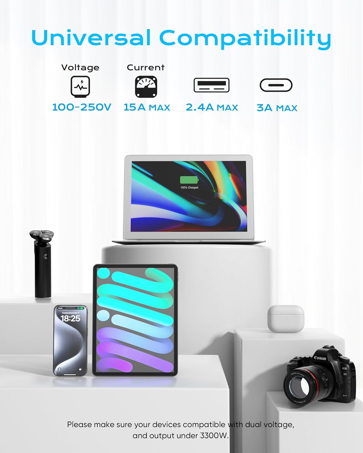 European Travel Plug Adapter, Olcorife Power Strip with EU UK US Plug Adapter, 6 Outlets 3 USB Ports with 5ft Extension Cord, International Power Adapter for US to Europe UK - Image 6