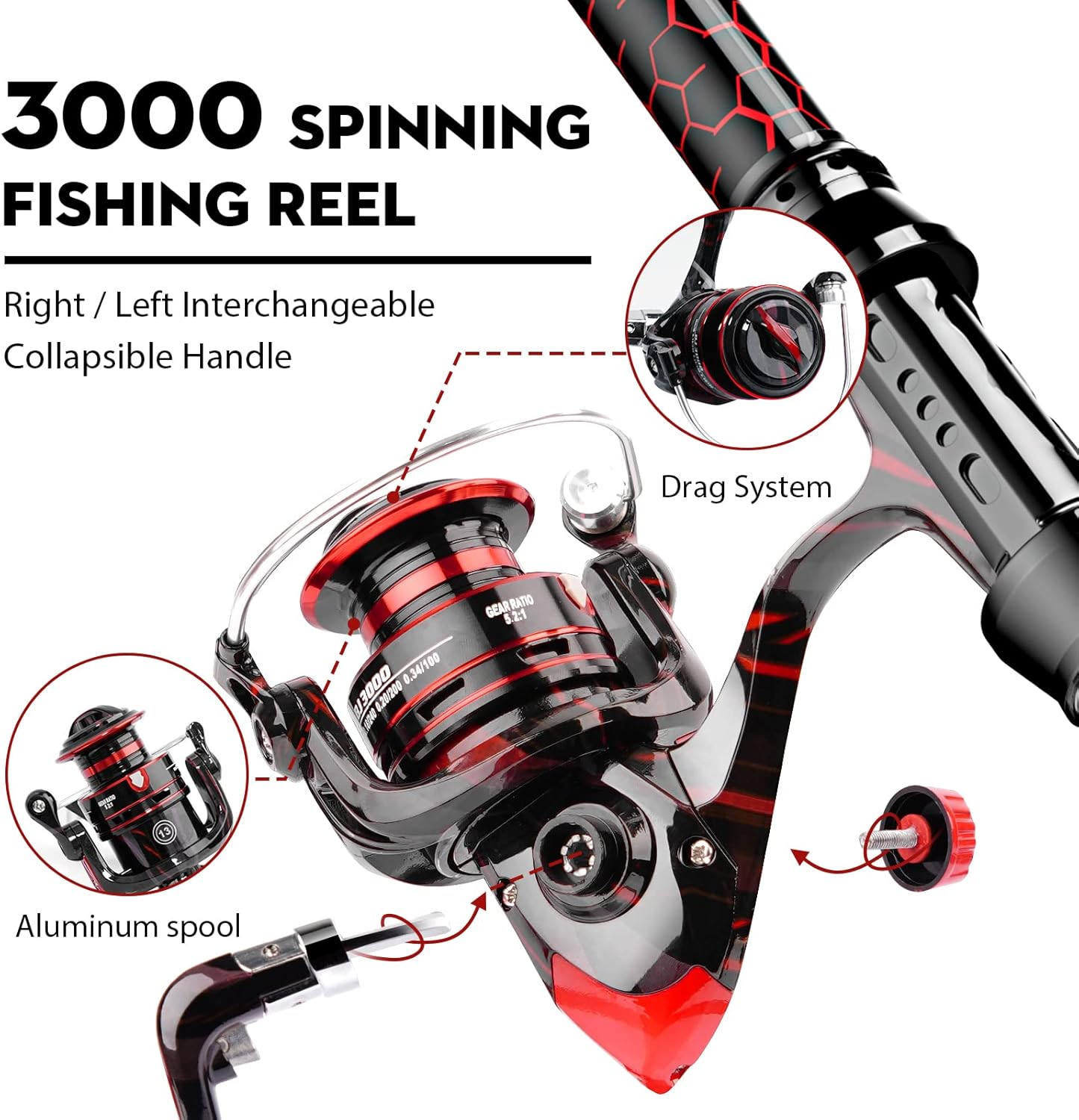 Fishing Rod and Reel Combos, Unique Design with X-Warping Painting, Carbon Fiber Telescopic Fishing Rod with Reel Combo Kit with Tackle Box, Best Gift for Fishing Beginner and Angler - Image 4