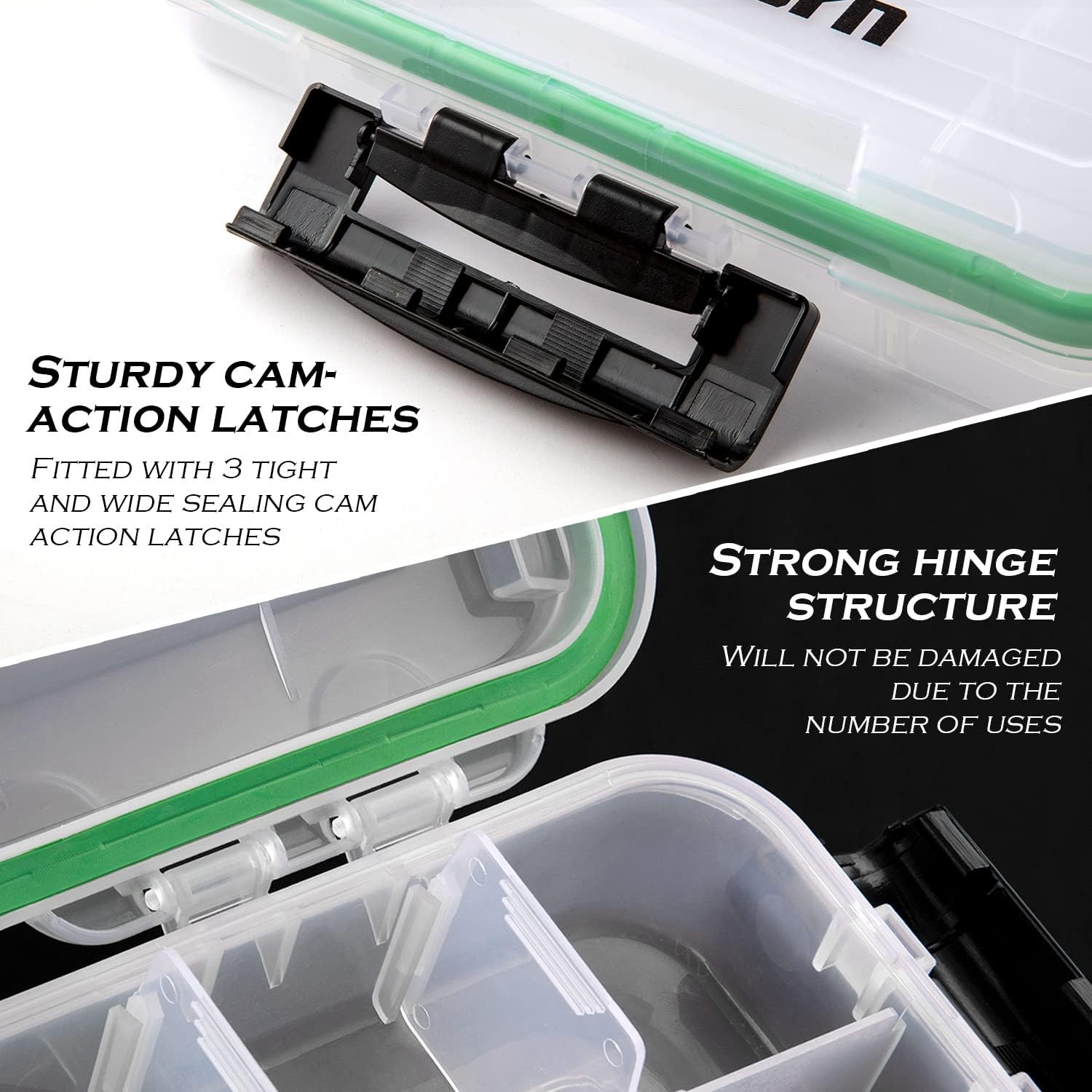 Ghosthorn Fishing Tackle Box, Waterproof 3600 and 3700 Tackle Trays, Plastic Tackle Box Organizer with Removable Dividers Storage Lure Box for Lures 1 and 4 Pack - Image 4