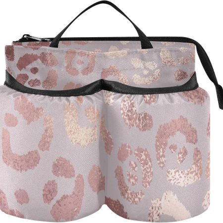 Luggage Travel Cup Holder Rose Gold Leopard Skin Drink Holder Bag Hands Free Travel Accessories
