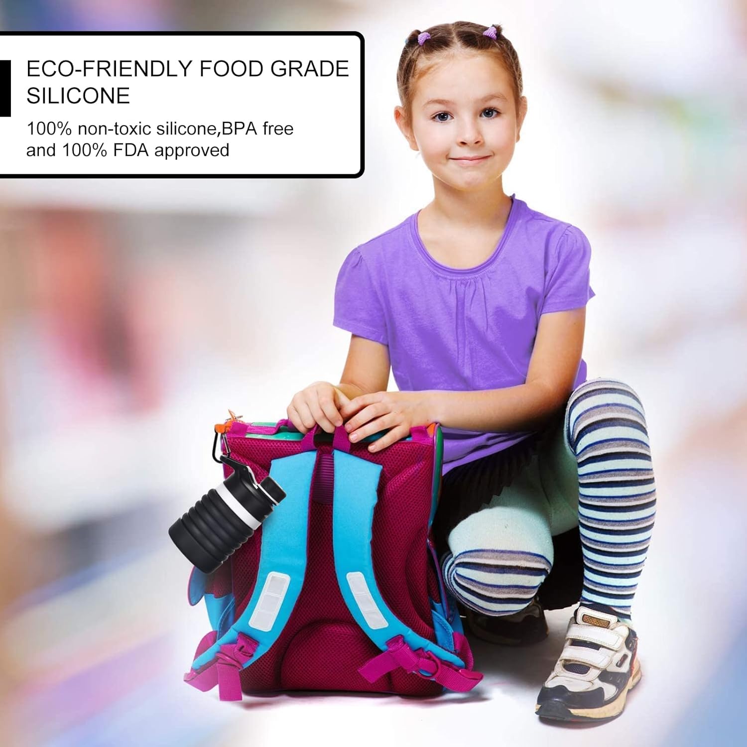 Muslish Collapsible Water Bottle 18oz(550ml), BPA Free Silicone Foldable Water Bottles for Travel Gym Camping Hiking, Reuseable Portable Leak Proof Sports Water Bottle with Carabiner(Charcoal Gray) - Image 5