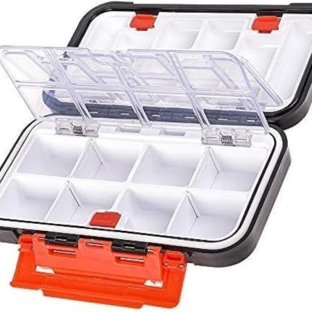 OriGlam Fishing Tackle Storage Box, Double Sided Waterproof 16 Compartments, Tackle Storage Organizer Box, Fishing Lure Box Storage Containers (Black)