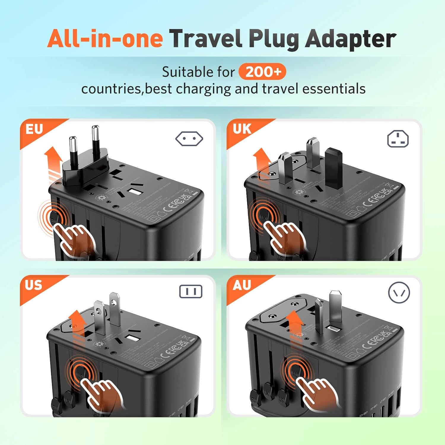 Universal Travel Adapter International Plug - European Travel Plug Adapter Worldwide US AUS EU UK Spain Germany Ireland Italy - All-in-one Travel Outlet Power Adapter with 3 USB C 2 USB A - Image 2